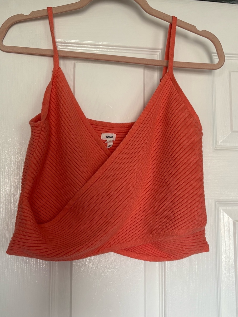 aerie Ribbed Surplice Cami in Coral Orange